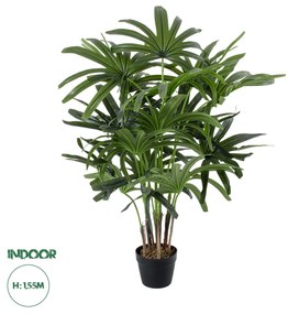 GloboStar® Artificial Garden BROADLEAF LADY PALM TREE 20386 Τεχνητό Διακοσμητικό Φυτό Πλατύφυλλος Φοίνικας Μπαμπού Υ120cm