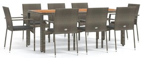 vidaXL Σετ Τραπεζαρίας Κήπου 9 τεμ. Γκρι Συνθ. Ρατάν με Μαξιλάρια