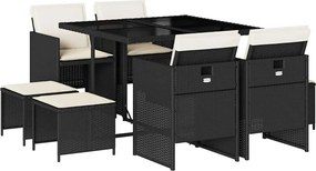 vidaXL Σετ Τραπεζαρίας Κήπου 9 τεμ Μαύρο από Συνθ. Ρατάν με Μαξιλάρια