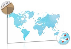 Εικόνα στον παγκόσμιο χάρτη φελλού σε μπλε απόχρωση - 90x60  smiley
