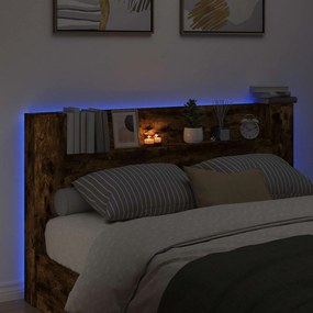 vidaXL Κεφαλάρι Ντουλάπι με LED Καπνιστή Δρυς 180 x 16,5 x 103,5 cm