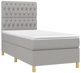 vidaXL Κρεβάτι Boxspring με Στρώμα &amp; LED Αν.Γκρι 90x200 εκ. Υφασμάτινο