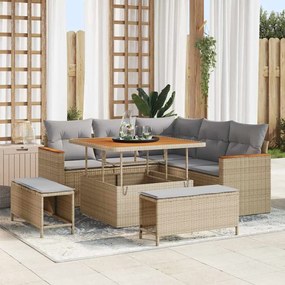 vidaXL Σετ Κήπου 8 Τεμαχίων με μπεζ μαξιλάρια από πολυρατάν ακακίας