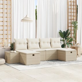 vidaXL Σετ Καναπέ 6 Τεμαχίων με Μαξιλάρια Μπεζ Ρατάν Πολυαιθυλενίου