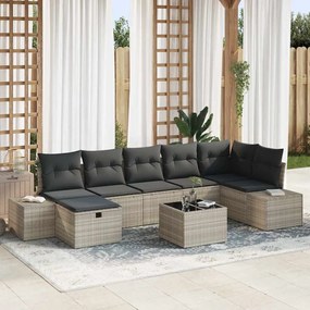 vidaXL Σετ Καναπέ Κήπου με μαξιλάρι 8 pcs Ανοιχτό γκρι Πολυ ράταν