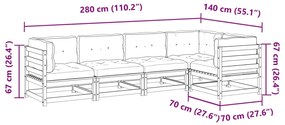 Καναπές Κήπου Σετ 5 Τεμαχίων από Μασίφ Ξύλο Πεύκου με Μαξιλάρια - Καφέ