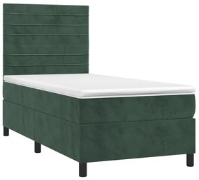 vidaXL Κρεβάτι Boxspring με Στρώμα Σκούρο Πράσινο 90x190 εκ. Βελούδινο