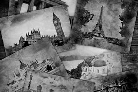 Εικόνα ασπρόμαυρες καρτ ποστάλ των πρωτευουσών του κόσμου