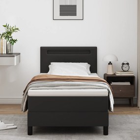 vidaXL Κρεβάτι Box Spring με στρώμα σε μαύρο, 100 x 200 εκ, δερματίνη