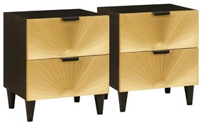vidaXL Κομοδίνο με συρτάρι 2 pcs Μαύρο και Χρυσό 40 x 33.5 x 46 εκ