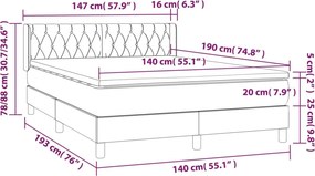 vidaXL Κρεβάτι Boxspring με Στρώμα Κρεμ 140x190 εκ. Υφασμάτινο