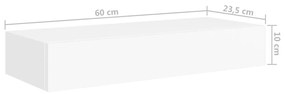 Ράφι Επιτοίχιο με Συρτάρι Λευκό 60 x 23,5 x 10 εκ. από MDF - Λευκό