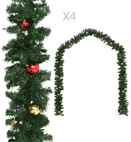 vidaXL Γιρλάντες Χριστουγεννιάτικες 4 τεμ. Πράσινο 270 εκ PVC & Μπάλες