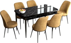 Extendable Dining Table &amp; Chairs Set (7 Pieces) Han - Black Marble, Cappuccino Black Marble
Cappuccino