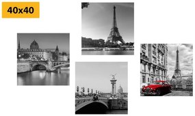 Σετ εικόνων Παρίσι με ρετρό κόκκινο αυτοκίνητο - 4x 40x40