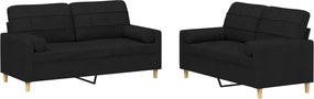 vidaXL Σετ Σαλονιού 2 Τεμαχίων Μαύρο Υφασμάτινο με Μαξιλάρια