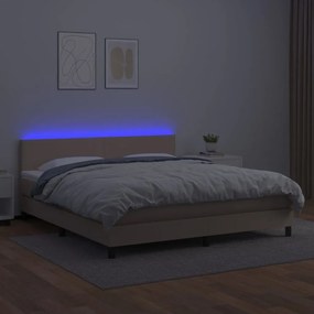 Κρεβάτι Boxspring Στρώμα&amp;LED Καπουτσίνο 180x200 εκ. Συνθ. Δέρμα - Καφέ