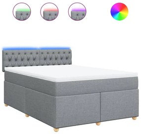 Κρεβάτι Boxspring με Στρώμα Ανοιχτό Γκρι 140x190 εκ. Υφασμάτινο - Γκρι