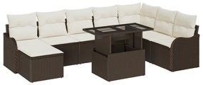 vidaXL Σετ Καθιστικών 9 Τεμαχίων με Μαξιλάρια Καφέ Poly Rattan