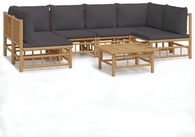 vidaXL Σαλόνι Κήπου Σετ 7 Τεμαχίων από Μπαμπού με Σκ. Γκρι Μαξιλάρια