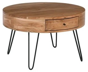 WOODWELL ΕΑ7077,WKARIM-W Τραπεζάκι Σαλονιού Καθιστικού, Μέταλλο Βαφή Μαύρο, Ξύλο Ακακία Φυσικό Φ70xH.42cm ΕΑ7077,W