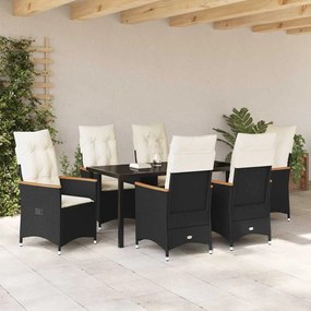 vidaXL Σέτ φαγητού για κήπο με μαξιλάρι 7 pcs Μαύρο Πολυ ράταν