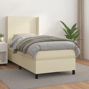 vidaXL Κρεβάτι Boxspring με Στρώμα Κρεμ 90x200 εκ. από Συνθετικό Δέρμα