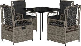 vidaXL Σετ Τραπεζαρίας Κήπου 5 τεμ. Γκρι Συνθ. Ρατάν με Μαξιλάρια