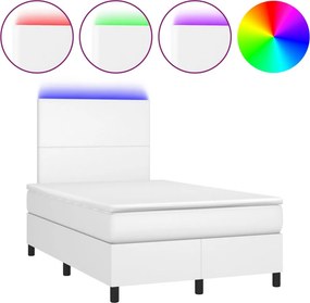 vidaXL Κρεβάτι Boxspring με Στρώμα &amp; LED Λευκό 120x200 εκ. Συνθ. Δέρμα