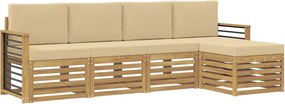 vidaXL Σειρά Καναπέ Εξωτερικού 5 pcs Λευκό και Μπεζ Πολυεστέρας