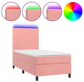 Κρεβάτι Boxspring με Στρώμα &amp; LED Ροζ 80 x 200 εκ. Βελούδινο - Ροζ