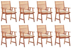 Καρέκλες Τραπεζαρίας Εξ. Χώρου 8 τεμ. Ξύλο Ακακίας με Μαξιλάρια - Μπεζ