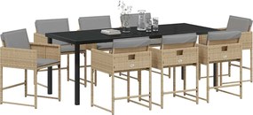 vidaXL Σέτ φαγητού για κήπο 9 pcs Μπεζ συνθετικό ρατάν