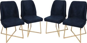 Καρέκλα 4τμχ Χρυσό / Σκούρο Μπλε LEVAL 50x49x90