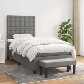 vidaXL Κρεβάτι Boxspring με Στρώμα Σκούρο Γκρι 90x200 εκ. Υφασμάτινο