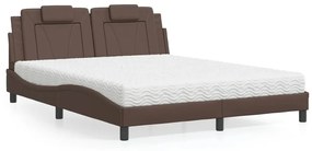 Κρεβάτι με Στρώμα Καφέ 160x200εκ. από Συνθετικό Δέρμα - Καφέ