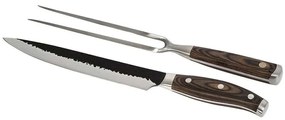 Μαχαίρι Κρέατος Με Πιρούνα (Σετ 2Τμχ) HAS101 20cm Brown Espiel Ατσάλι,Ξύλο