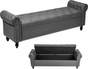 VEVOR Button-Tufted Storage Ottoman Bench Rolled Arm PU Leather Wood Legs Gray