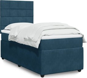vidaXL Κρεβάτι Boxspring με Στρώμα Μπλε 100x200 εκ. Βελούδινο