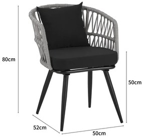 Καρέκλα - Πολυθρόνα Naoki pe rattan -metal σε Φυσικό με μαύρα πόδια/μαξιλάρι 62x60x80 εκ. 62x60x80 εκ.