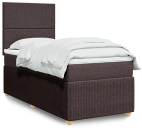 vidaXL Κρεβάτι Boxspring με Στρώμα Σκούρο Καφέ 90x200 εκ. Υφασμάτινο