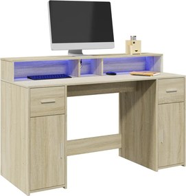 vidaXL Γραφείο με LED Sonoma δρυς 140x55x91 εκ. Επεξεργ. Ξύλο