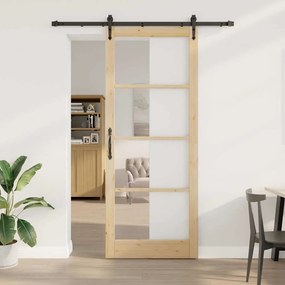 vidaXL Ολισθητή Πόρτα Καφέ 93 x 232 εκ. Ξύλο και μέταλλο