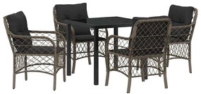 vidaXL Σέτ φαγητού για κήπο με μαξιλάρι 5 pcs Γκρι Πολυ ράταν
