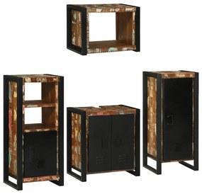 vidaXL Σετ Επίπλων Μπάνιου 4 pcs Πολύχρωμο Στερεό ανακτημένο ξύλο