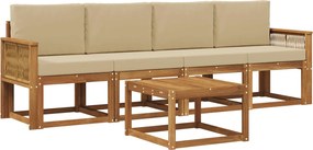 vidaXL Σειρά Καναπέ Εξωτερικού 5 pcs Φυσικό και Μπεζ Πολυεστέρας