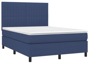 Κρεβάτι Boxspring με Στρώμα Μπλε 140x190 εκ. Υφασμάτινο - Μπλε