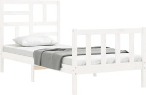 vidaXL Πλαίσιο Κρεβατιού με Κεφαλάρι Λευκό Μασίφ Ξύλο Small Single