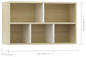 Ραφιέρα / Βιβλιοθήκη Λευκή/Sonoma Δρυς 50x25x80 εκ. Επεξ. Ξύλο - Πολύχρωμο
