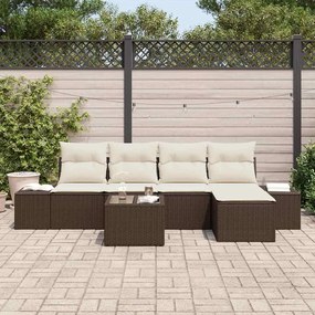 vidaXL Σετ Καναπέ Κήπου 6 pcs Καφέ, Κρέμα Πολυ rattan, βαμμένο ατσάλι